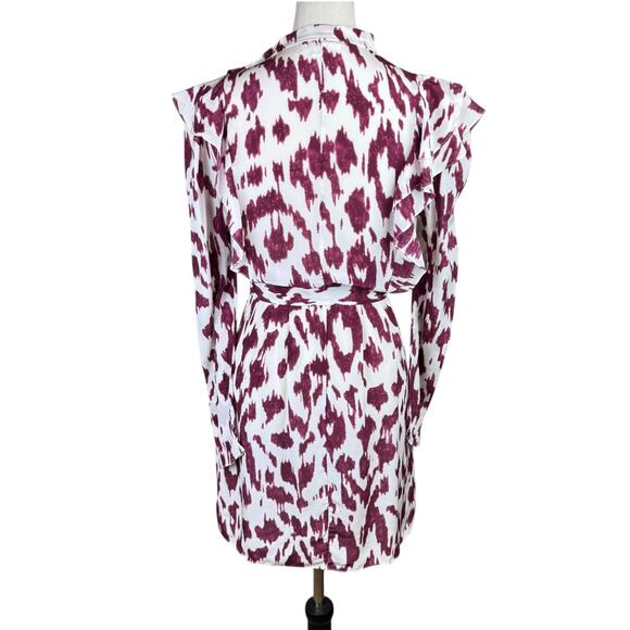 Isabel Marant Etoile 38 White Maroon Tie Dye 100% Silk Long Sleeve Ruffle Dress - Picture 2 of 13